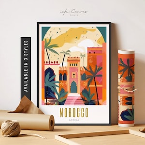 Morocco Travel Poster Morocco Art Print Morocco Poster Retro Marrakech Poster Vibrant Colorful Wall Art Unframed Poster Travel Art Printable