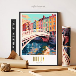 Dublin Travel Poster Dublin City Print Dublin Ireland Poster Retro Dublin Ireland Print European Cities Unframed Poster Travel Art Printable