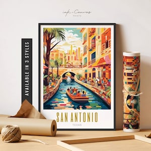 San Antonio TX Art Print River Walk San Antonio Texas Print Retro Travel Poster San Antonio Print Unframed Poster Travel Art Printable Art