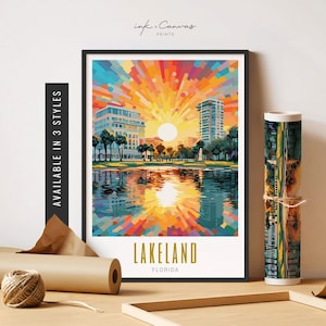 Lakeland Florida Wall Art Retro Travel Poster Lakeland FL Print Lake Mirror Park Lakeland Print Unframed Poster City Travel Art Printable