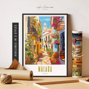 Malaga Spain Travel Poster Malaga Print Spain Gifts Malaga Poster Retro European Cities Prints Unframed Poster Spanish Travel Art Printable