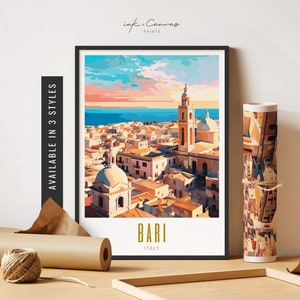 Bari Italy Travel Poster Bari Italy Print Italian Art Print Bari Skyline Wall Art Retro City Wall Art Unframed Poster Travel Art Printable