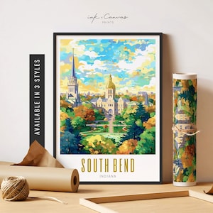 South Bend Indiana Travel Poster South Bend Art Print Retro City Wall Art South Bend IN Print Landscape Unframed Poster Travel Art Printable