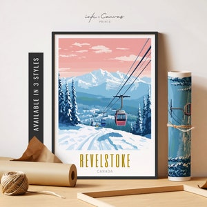 Affiche de ski de montagne de Revelstoke, impression de Revelstoke, Colombie-Britannique, Canada, affiche de snowboard, oeuvre d'art de Revelstoke, affiche sans cadre, oeuvre d'art de voyage imprimable