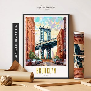 Brooklyn New York Poster Manhattan Bridge Poster Retro Brooklyn NY Art Print Brooklyn Wall Art Unframed Poster Travel Art Printable Wall Art