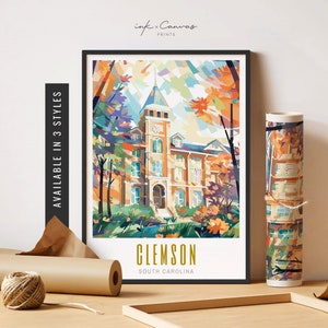 Clemson Wall Art Clemson South Carolina Gifts Clemson Art Print Retro Destination Print Clemson SC Unframed Poster Travel Art Printable Art