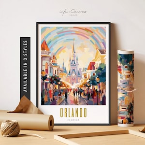 Affiche de voyage à Orlando, impression d'Orlando en Floride, art mural de la ville d'Orlando, impression d'art rétro d'Orlando, art des villes des États-Unis, affiche sans cadre, art du voyage, imprimable