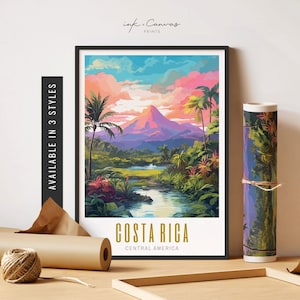 Costa Rica Art Print Costa Rica Travel Poster Arenal Volcano Costa Rica Print Vibrant Colorful Wall Art Unframed Poster Travel Art Printable