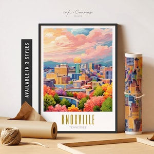 Downtown Knoxville Tennessee Print Knoxville TN Print Sunsphere Knoxville Skyline Poster Retro US City Unframed Poster Travel Art Printable