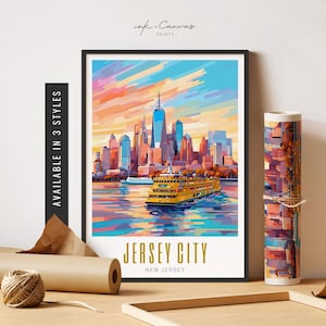 Jersey City Art Print Staten Island Ferry Print New Jersey Travel Poster Jersey City Skyline Print Unframed Poster Travel Art Printable Art