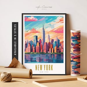 New York Poster NYC Print Manhattan Wall Art NY Skyline Art Retro New York Travel Poster New York City Unframed Poster Travel Art Printable