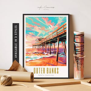 Outer Banks NC Art Print Retro Travel Poster Outer Banks North Carolina Print Beach Sunset Art Unframed Poster Travel Art Printable Wall Art