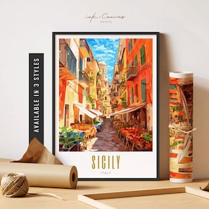 Sicily Italy Poster Sicily Wall Art Palermo Sicily Print Retro Italian Artwork Destination Print Unframed Poster Sicily Travel Art Printable