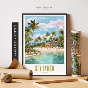 Key Largo Florida Print Key Largo FL Beach Wall Art Key Largo Poster Retro Travel Poster Florida Unframed Poster Travel Art Printable Art