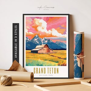 Grand Teton National Park Poster Grand Teton Wall Art Teton Mountain Range Vibrant Colorful Wall Art Unframed Poster Travel Art Printable