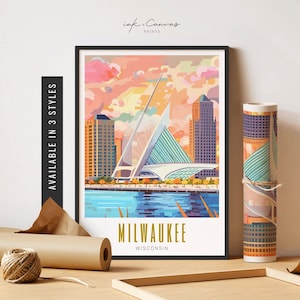 Milwaukee Poster Retro Travel Poster Art Milwaukee Wisconsin Print Milwaukee Art Museum Print Milwaukee Unframed Poster Travel Art Printable