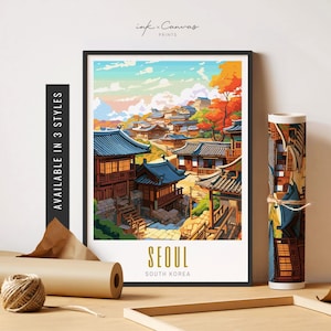 Seoul Print Bukchon Hanok Village Seoul Korea Art Print Retro Destination Poster Seoul Art Print Unframed Poster Seoul Travel Art Printable