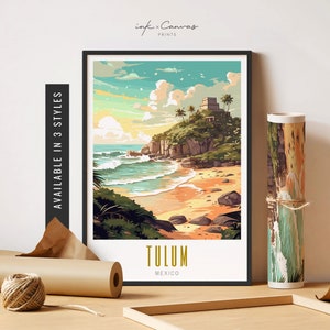 Impression Tulum, Mexique, art mural ruines mayas, affiche de Tulum, impressions de plage, décoration de Tulum, impressions de destination rétro, affiche sans cadre, voyage d'art imprimable