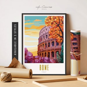 Colosseum Rome Travel Poster Rome Italy Print Ancient Rome Poster Retro Rome Wall Art City Print Rome Unframed Poster Travel Art Printable