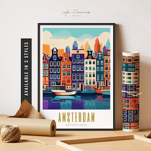 Amsterdam Travel Poster Amsterdam Canal House Print Amsterdam Netherlands Travel Print Amsterdam Wall Art Digital Travel Art Unframed Print
