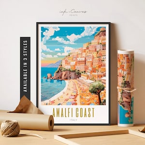 Amalfi Coast Print Eclectic Wall Art Amalfi Coast Travel Poster Amalfi Beach Print Amalfi Coast Wall Art Digital Travel Art Unframed Print