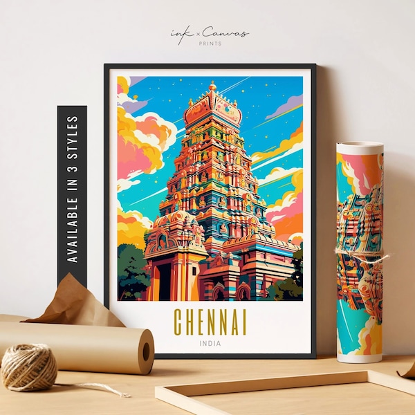 Chennai Art Print Chennai Wall Art Chennai India Temple Art Eclectic Wall Art Vibrant Colorful Wall Art Unframed Poster Travel Art Printable