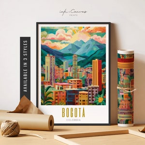 Affiche de voyage de Bogota, art mural de Bogota, destination rétro, impression de destination rétro, affiche de Bogota, Colombie, affiche sans cadre, art de voyage, art mural imprimable