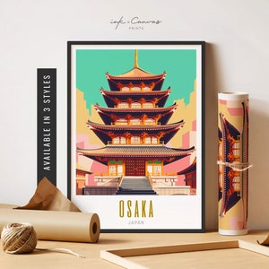Osaka Japan Art Print Osaka Travel Poster Osaka Wall Art Retro Japanese Art Vibrant Colorful Wall Art Unframed Poster Travel Art Printable