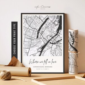 Impression de carte de la ville personnalisée Poster carte personnalisée Art mural carte de la ville Cadeau carte de la ville Impression personnalisée de la carte des villes Cadeau de mariage Cadeau d'anniversaire personnalisé