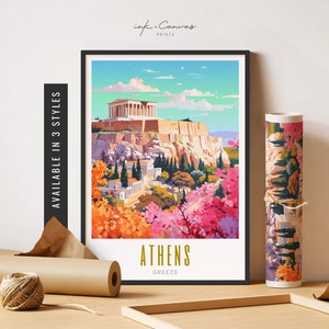 Athens Travel Poster Acropolis of Athens Greece Wall Art Ancient Athens Greece Poster Eclectic Wall Art Digital Travel Art Unframed Print