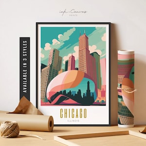 Chicago Illinois Art Print Chicago Travel Poster Chicago Bean Print Chicago Skyline Destination Prints Unframed Poster Travel Art Printable