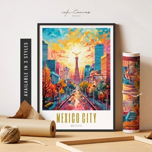 Cartel de viaje de la Ciudad de México Ángel de la Independencia Ciudad de México Arte Destino Impresión Ciudad de México Impresión Unframed Cartel Viaje Arte Imprimible Arte