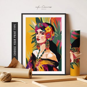 Latina Art Print Maximalist Wall Art Latino Artwork Latinx Art Woman Wall Art Eclectic Poster Naive Art Unframed Poster Printable Wall Art
