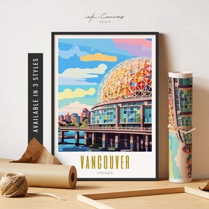 Vancouver BC Canada Poster Science World Vancouver Art Print Vancouver Wall Art Retro Destination Print Unframed Poster Travel Art Printable