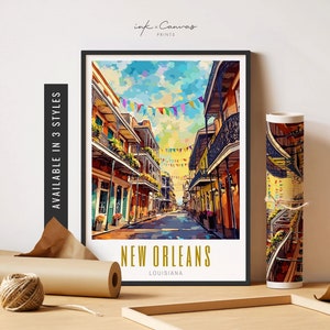 New Orleans Travel Poster NOLA Mardi Gras Print Bourbon Street Louisiana Travel Print New Orleans Print Unframed Poster Travel Art Printable