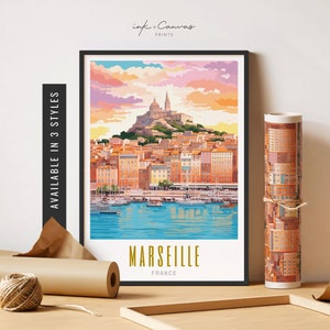 Marseille France Art Print Retro Travel Poster Marseille Wall Art French Artwork City Landscape Print Unframed Poster Travel Art Printable