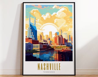 Nashville Print | Modern Travel Poster Artwork of Tennessee Landscape Print Maximalist Art Print Vibrant Colorful Wall Art | Unframed Poster