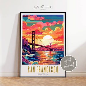 San Francisco Travel Poster California Print Golden Gate Bridge Maximal Decor Mid Century Modern Wall Art Eclectic Wall Art Digital Download