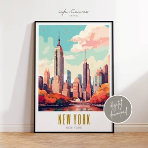 New York Travel Poster NYC Prints Retro Wall Art Manhattan Travel Poster Printable Wall Decor NYC Posters US Cities Prints Digital Download