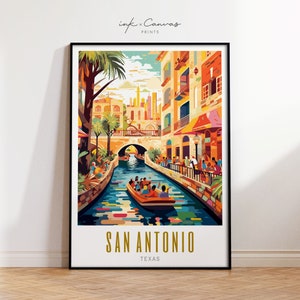 San Antonio River Walk Art | US Cities Prints TX Travel Poster Texas Gifts Maximalist Art Print Vibrant Colorful Wall Art | Unframed Poster