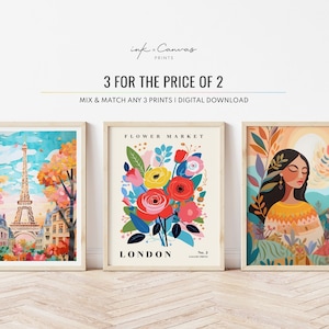 Alle 3 Drucke herunterladen | Druckbare Wandkunst 3er-Set Poster Benutzerdefinierte Karte Print Reiseplakat Kunst personalisierte Geschenkdrucke Boho Digitaldruck