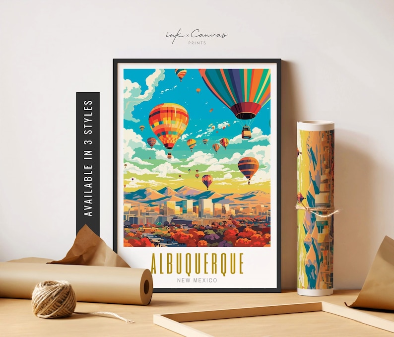 albuquerque poster, albuquerque print, albuquerque new mexico poster, albuquerque wall art, albuquerque art, modern travel poster, retro travel print, city print, cities print, vibrant wall art, landscape and scenery, destination poster, travel art
