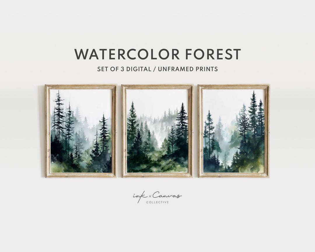Set of 3 Watercolor Forest Prints | Moody Landscape & Scenery Wall Art ...