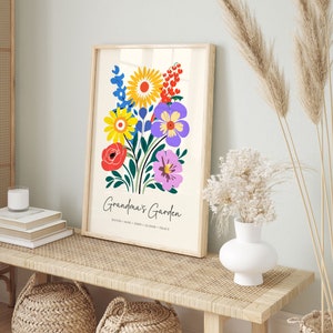 custom birth flower print, birth flower family bouquet, personalized birth flower poster, birth month flower art, carnation, violet, daffodil, daisy, lily of the valley, rose, larkspur, poppy, aster, marigold, chrysanthemum, poinsettia, forget me not