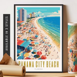 Panama City Beach Art Panama City Florida Print Beach Landscape Wall Art Retro City Print Colorful Art Unframed Poster Travel Art Printable