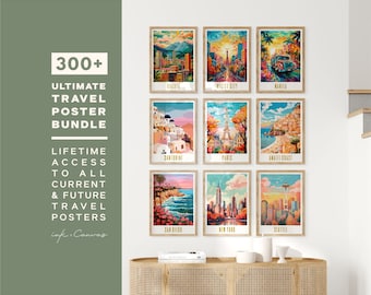 World Travel Poster Art Mega Bundle Travel Print Gallery Wall Set Digital Travel Poster Printable Wall Art City Print Set Landscape Wall Art