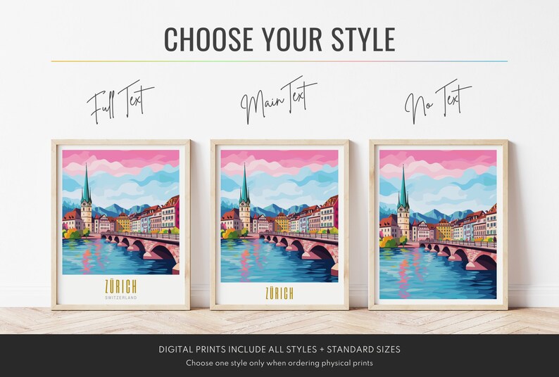 Zurich Switzerland Print Retro Travel Poster Zurich Print Top