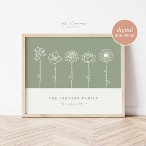 Impresión de flores de nacimiento personalizadas, impresión del jardín de la abuela, regalo personalizado para mamá, arte floral minimalista del mes de nacimiento, impresión floral bohemia, arte imprimible