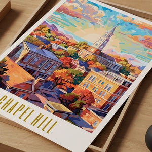 chapel hill poster, chapel hill print, chapel hill north carolina poster, chapel hill wall art, nc modern travel poster, retro travel print, city print, cities prints, vibrant wall art, landscape and scenery, destination poster, travel art print