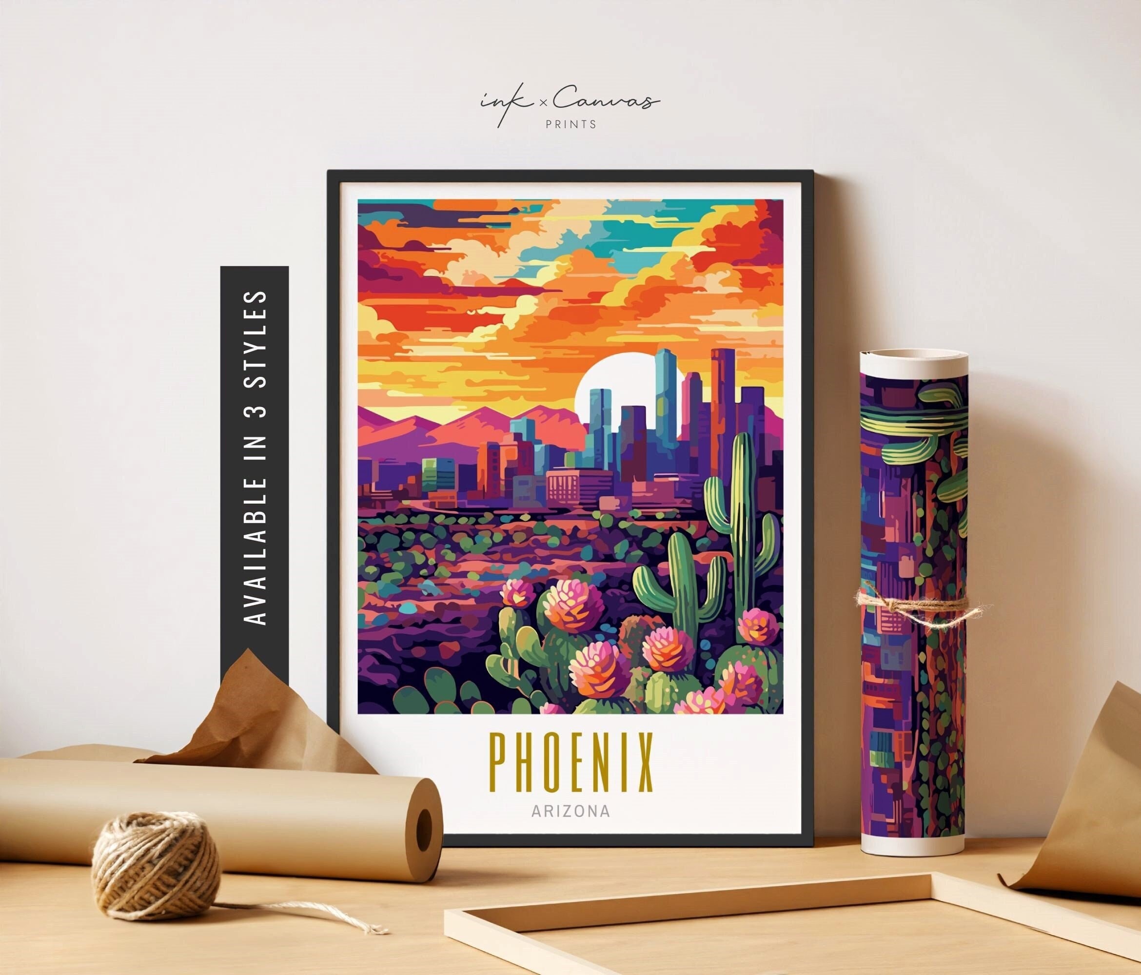 Phoenix Wall Art Arizona Artwork Desert Art Phoenix Skyline Print